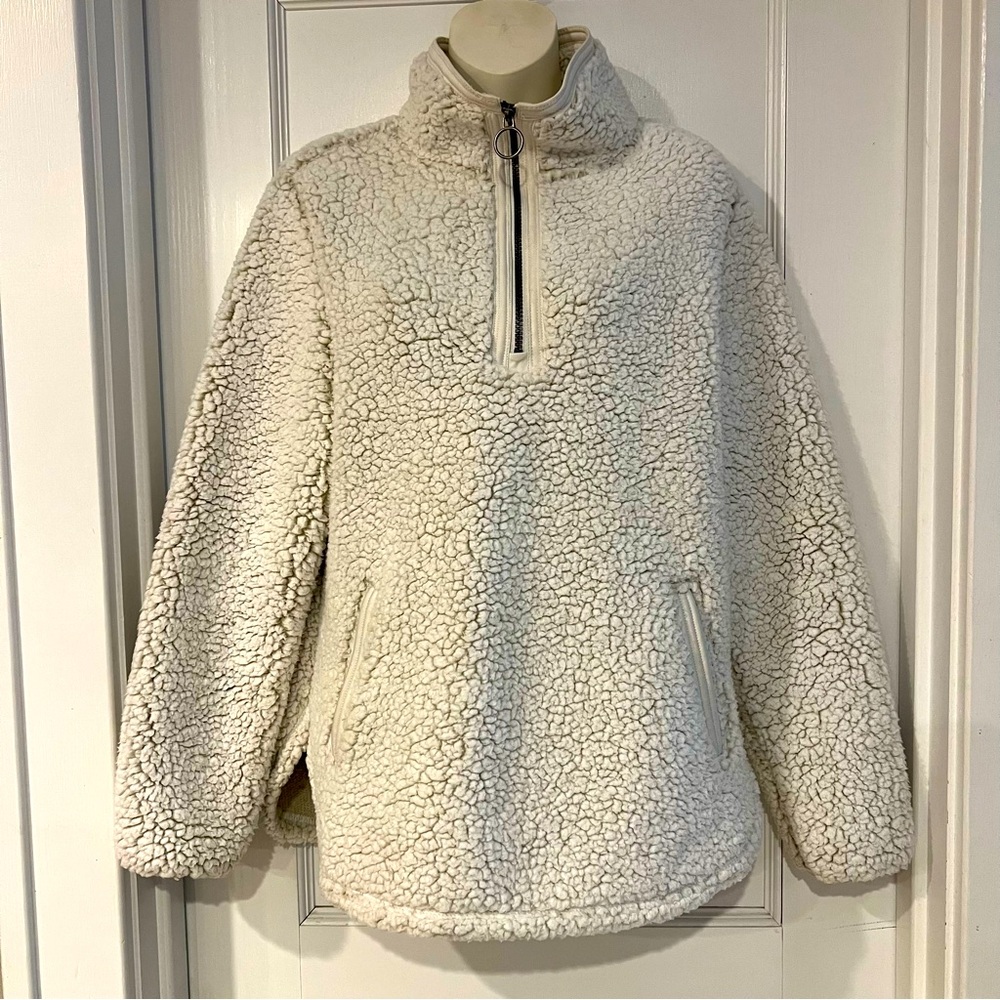 Cozy Sherpa 1/4 Zipped Fleece Cream Womens Size Medium